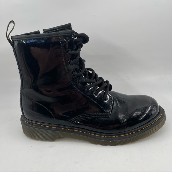 Dr Martens Youth Kids 1460 Y - SZ 5 - Black Patent Leather Lace-Up Combat Boots - Picture 1 of 13